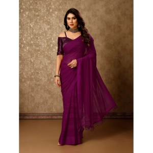 Generic Women's Chiffon Fabric Line Saree With Unstitched Blouse (Wine, 5-6 Mtrs)
