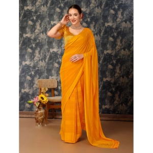 Generic Women's Chiffon Fabric Line Saree With Unstitched Blouse (Yellow, 5-6 Mtrs)