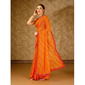 Generic Women's Zomto Bandhini Saree With Unstitched Blouse (Yellow, 5-6 Mtrs)