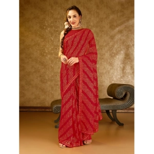 Generic Women's Zomto Bandhini Saree With Unstitched Blouse (Red, 5-6 Mtrs)