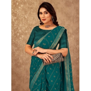 Generic Women's Zomto Bandhini Saree With Unstitched Blouse (Teal Blue, 5-6 Mtrs)