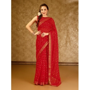Generic Women's Zomto Bandhini Saree With Unstitched Blouse (Red, 5-6 Mtrs)