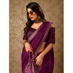 Generic Women's Vichitra Swiroshki Butta Saree With Unstitched Blouse (Wine, 5-6 Mtrs)