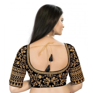 Generic Women's Velvet Embroidery Readymade Blouse (Black, Size: Free Size)