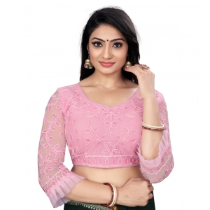 Generic Women's Nylon Net Embroidery Readymade Blouse (Pink, Size: Free Size)