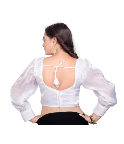 Women's Organza Plain Readymade Blouse (White, Size: Free Size) Women's Organza Plain Readymade Blouse (White, Size: Free Size)