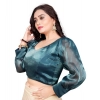 Women's Organza Plain Readymade Blouse (Teal, Size: Free Size)
