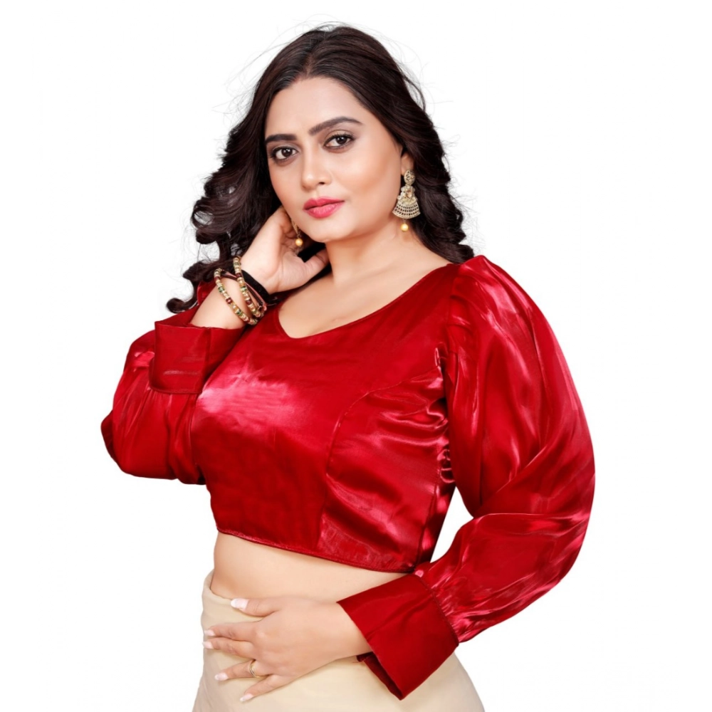 Women's Organza Plain Readymade Blouse (Red, Size: Free Size) Women's Organza Plain Readymade Blouse (Red, Size: Free Size)