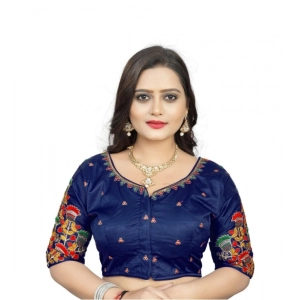 Generic Women's Malai Silk Floral Readymade Blouse (Navy Blue, Size: Free Size)