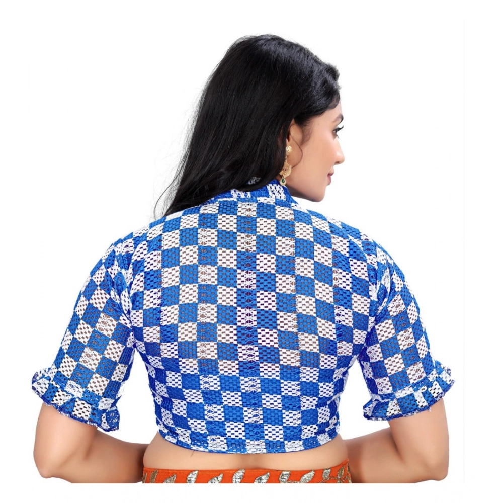 Women's Cotton Blend Checks Readymade Blouse (Blue, Size: Free Size) Women's Cotton Blend Checks Readymade Blouse (Blue, Size: Free Size)