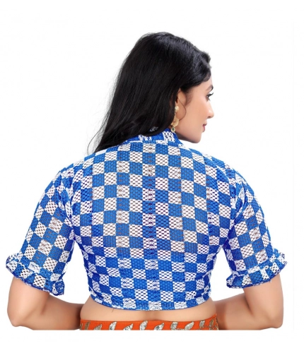 Women's Cotton Blend Checks Readymade Blouse (Blue, Size: Free Size) Women's Cotton Blend Checks Readymade Blouse (Blue, Size: Free Size)