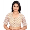 Women's Cotton Blend Checks Readymade Blouse (Beige, Size: Free Size) Women's Cotton Blend Checks Readymade Blouse (Beige, Size: Free Size)