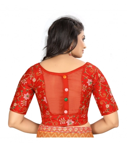 Women's Satin Floral Readymade Blouse (Red, Size: Free Size)