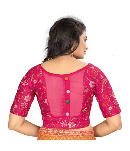 Women's Satin Floral Readymade Blouse (Pink, Size: Free Size)