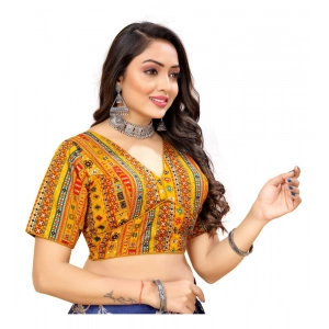 Generic Women's Cotton Blend Plain Readymade Blouse (Mustard, Size: Free Size)
