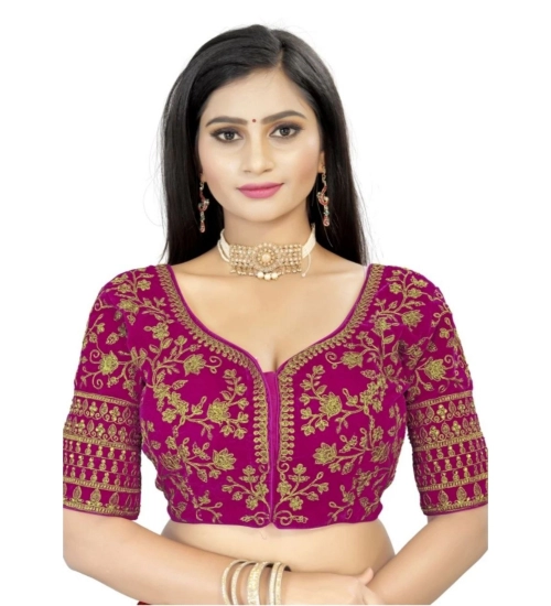 Women's Velvet Embroidery Readymade Blouse (Pink, Size: Free Size)