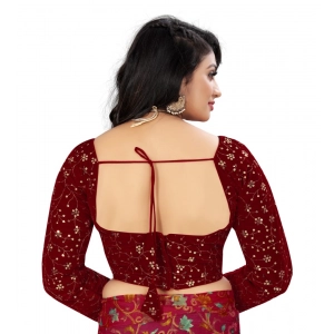 Generic Women's Velvet Embroidery Readymade Blouse (Maroon, Size: Free Size)