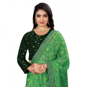Generic Women's Velvet Embroidery Readymade Blouse (Green, Size: Free Size)