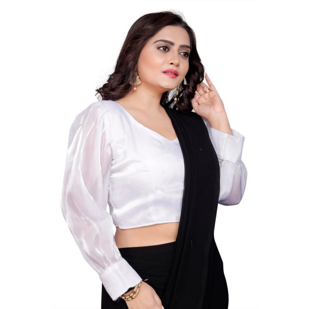 Women's Organza Plain Readymade Blouse (White, Size: Free Size) Women's Organza Plain Readymade Blouse (White, Size: Free Size)