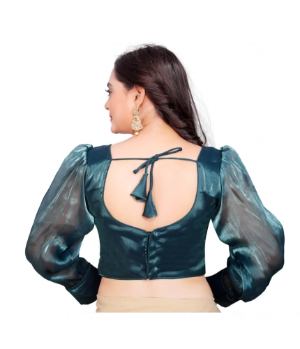 Women's Organza Plain Readymade Blouse (Teal, Size: Free Size) Women's Organza Plain Readymade Blouse (Teal, Size: Free Size)