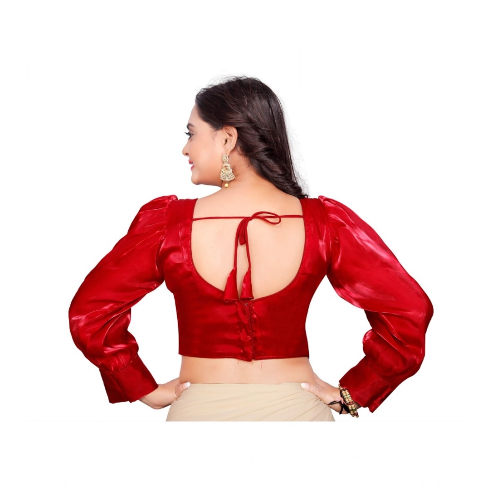 Women's Organza Plain Readymade Blouse (Red, Size: Free Size) Women's Organza Plain Readymade Blouse (Red, Size: Free Size)