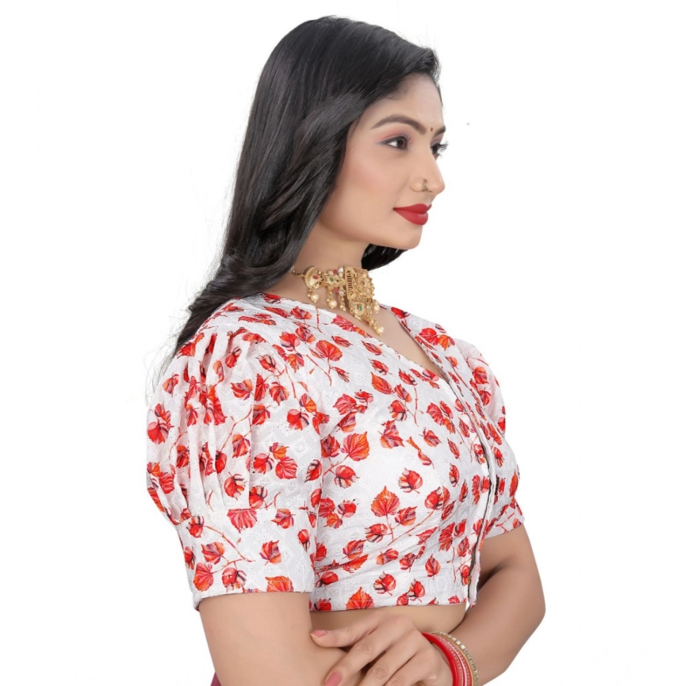 Women's Cotton Blend Floral Readymade Blouse (Red, Size: Free Size) Women's Cotton Blend Floral Readymade Blouse (Red, Size: Free Size)