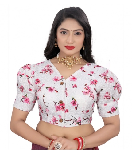 Women's Cotton Blend Floral Readymade Blouse (Pink, Size: Free Size)