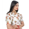 Women's Cotton Blend Floral Readymade Blouse (Orange, Size: Free Size)