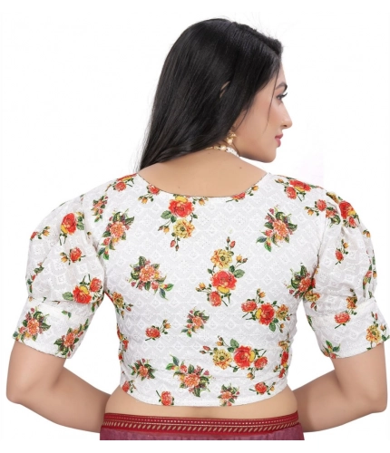 Women's Cotton Blend Floral Readymade Blouse (Orange, Size: Free Size)