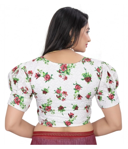 Women's Cotton Blend Floral Readymade Blouse (Green, Size: Free Size)
