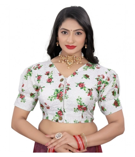 Women's Cotton Blend Floral Readymade Blouse (Green, Size: Free Size)