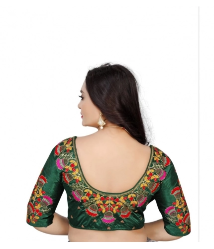 Women's Malai Silk Floral Readymade Blouse (Green, Size: Free Size) Women's Malai Silk Floral Readymade Blouse (Green, Size: Free Size)