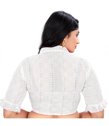 Women's Cotton Blend Checks Readymade Blouse (White, Size: Free Size)
