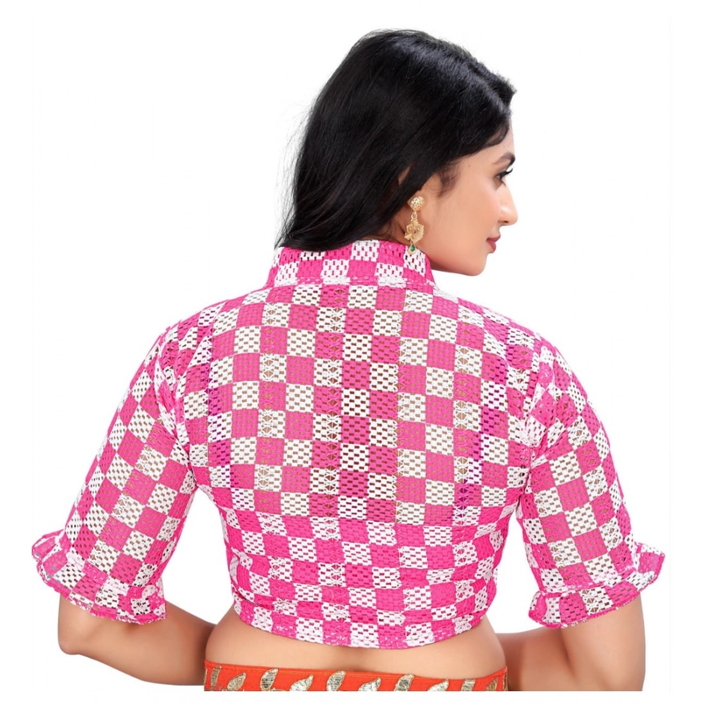Women's Cotton Blend Checks Readymade Blouse (Pink, Size: Free Size) Women's Cotton Blend Checks Readymade Blouse (Pink, Size: Free Size)