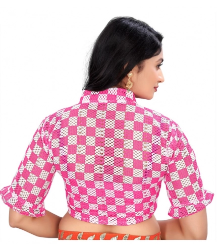 Women's Cotton Blend Checks Readymade Blouse (Pink, Size: Free Size) Women's Cotton Blend Checks Readymade Blouse (Pink, Size: Free Size)