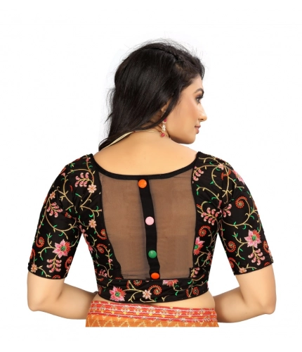 Women's Satin Floral Readymade Blouse (Black, Size: Free Size)