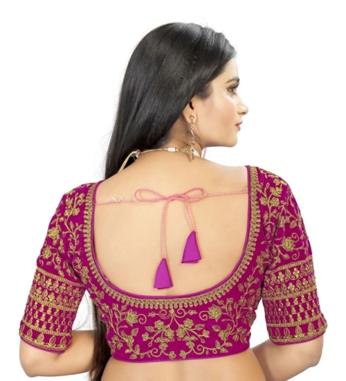 Women's Velvet Embroidery Readymade Blouse (Pink, Size: Free Size)