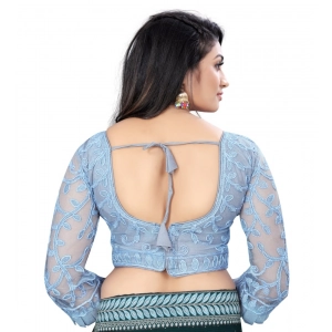 Generic Women's Nylon Net Embroidery Readymade Blouse (Grey, Size: Free Size)