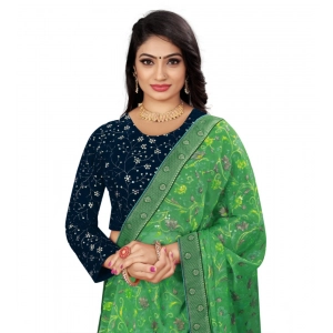 Generic Women's Velvet Embroidery Readymade Blouse (Navy Blue, Size: Free Size)