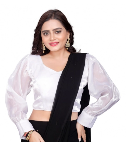 Women's Organza Plain Readymade Blouse (White, Size: Free Size)