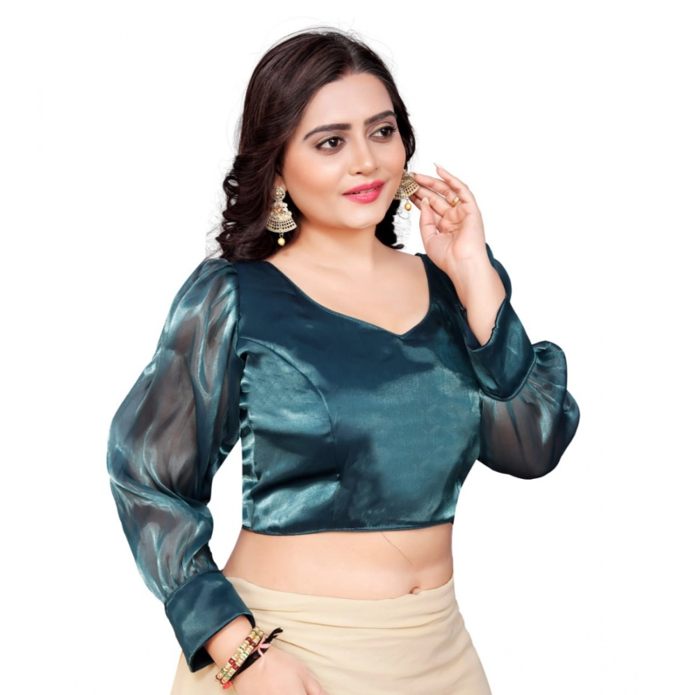 Women's Organza Plain Readymade Blouse (Teal, Size: Free Size)