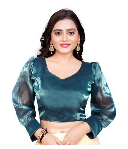 Women's Organza Plain Readymade Blouse (Teal, Size: Free Size)