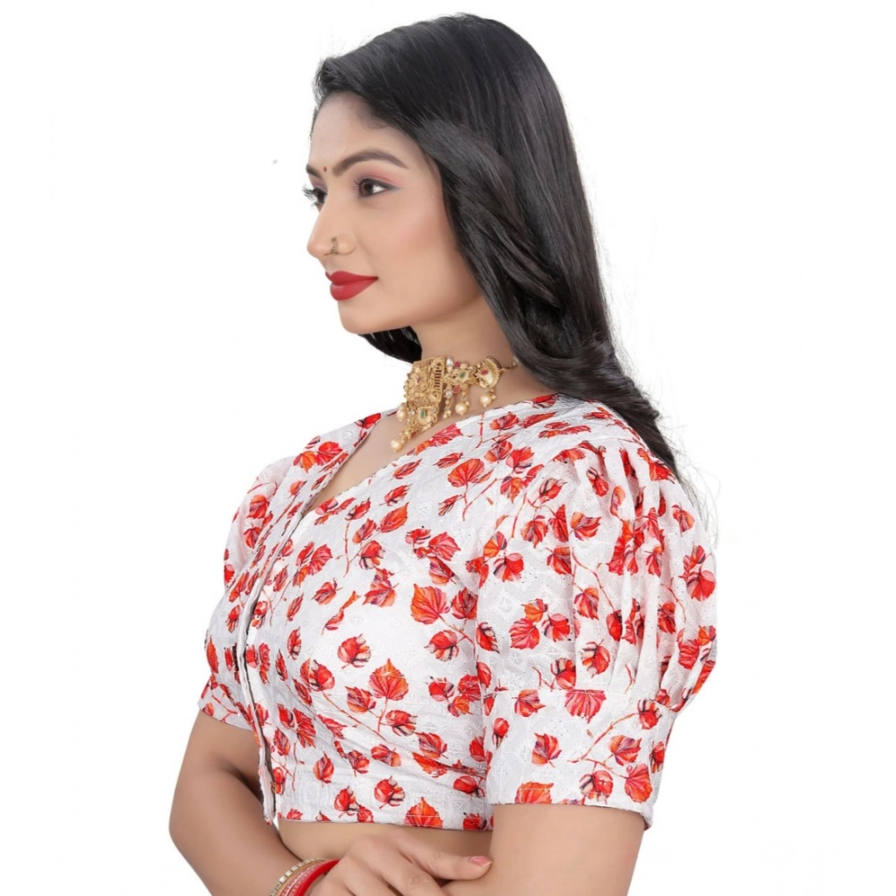 Women's Cotton Blend Floral Readymade Blouse (Red, Size: Free Size) Women's Cotton Blend Floral Readymade Blouse (Red, Size: Free Size)