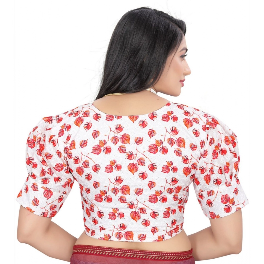 Women's Cotton Blend Floral Readymade Blouse (Red, Size: Free Size) Women's Cotton Blend Floral Readymade Blouse (Red, Size: Free Size)