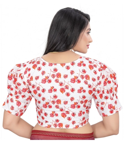 Women's Cotton Blend Floral Readymade Blouse (Red, Size: Free Size)
