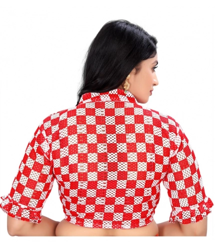 Women's Cotton Blend Checks Readymade Blouse (Red, Size: Free Size) Women's Cotton Blend Checks Readymade Blouse (Red, Size: Free Size)