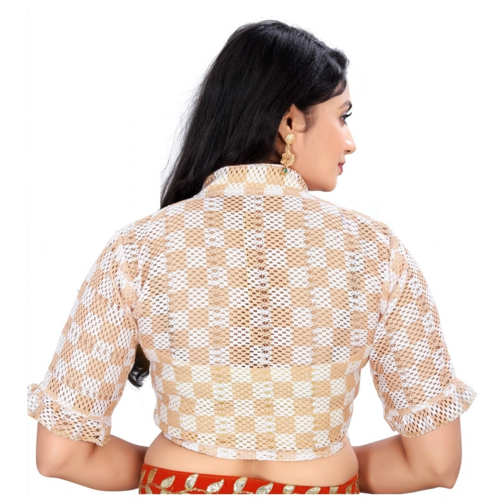 Women's Cotton Blend Checks Readymade Blouse (Beige, Size: Free Size) Women's Cotton Blend Checks Readymade Blouse (Beige, Size: Free Size)