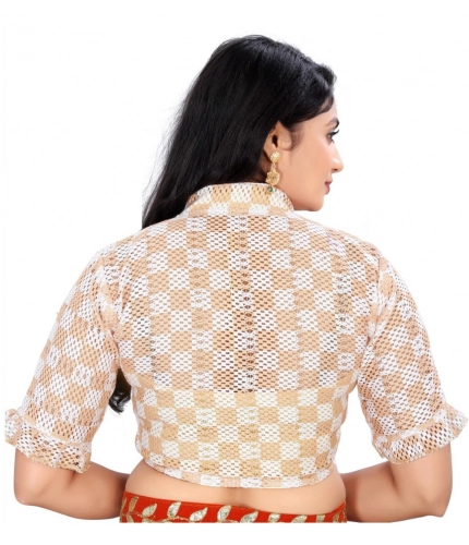 Women's Cotton Blend Checks Readymade Blouse (Beige, Size: Free Size) Women's Cotton Blend Checks Readymade Blouse (Beige, Size: Free Size)
