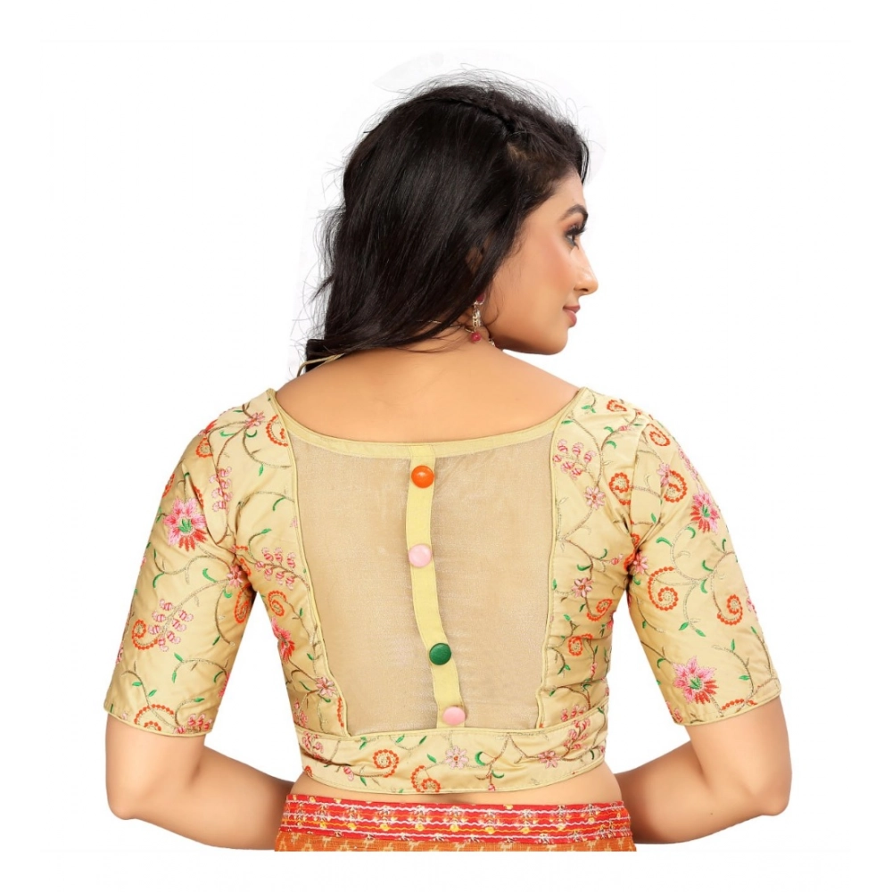Women's Satin Floral Readymade Blouse (Beige, Size: Free Size) Women's Satin Floral Readymade Blouse (Beige, Size: Free Size)