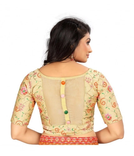 Women's Satin Floral Readymade Blouse (Beige, Size: Free Size)